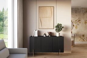 Malmi komód 150 cm háromajtós - matt fekete / arany lábak