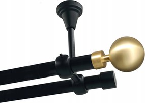 Dupla függönykarnis Fém Mennyezet 19+19mm Fekete 360cm Gömb Modern Kerekek Nélkül