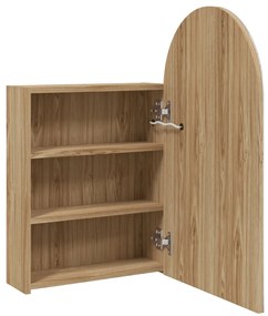 tölgyszínű fürdőszobai ívelt tükörszekrény LED-del 42x13x70 cm