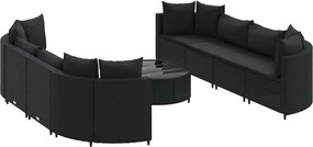 vidaXL 9 részes fekete polyrattan kerti ülőgarnitúra párnákkal