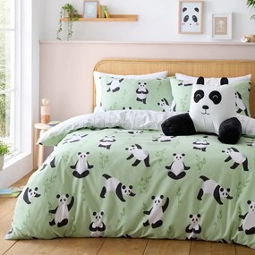 Zöld kétszemélyes gyerek ágyneműhuzat 200x200 cm Panda Paws – Catherine Lansfield