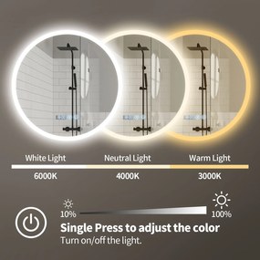 Erga Deam, kerek LED-es tükör 50cm, 3 színű fény, első világítás, páramentesítő fűtőbetét, ERG-V01-Deam-5050-CL