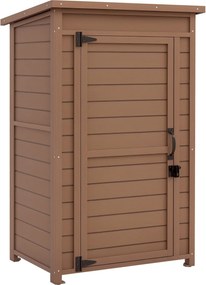 Outsunny Kültéri Szekrény Állítható Polccal és Dőlt Tetővel, Kert Fa Szekrény Zárral, 75x56x117cm, Barna | Aosom