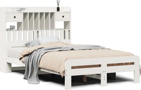 vidaXL fehér tömör fenyőfa könyvespolcos ágy matrac nélkül 135x190 cm