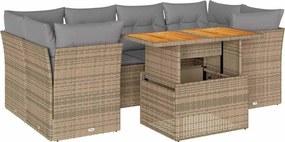 vidaXL 7 részes bézs polyrattan kerti ülőgarnitúra párnákkal
