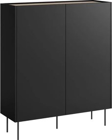 Desin magas komód 120 cm kétajtós rejtett fiókokkal - fekete matt / nagano tölgy