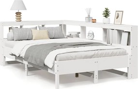 vidaXL fehér tömör fenyőfa könyvespolcos ágy matrac nélkül 120x190 cm