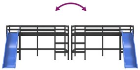 fekete tömör fenyőfa gyerek galériaágy csúszdával 80 x 200 cm