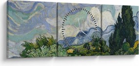 Kép - Vincent van Gogh, Wheat Field with Cypresses, reprodukciók (órával) (90x30 cm)