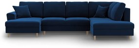 Kék bársony kinyitható tárolóhelyes sarokkanapé (jobb oldali-U alakú) Kyoto – Cosmopolitan Design