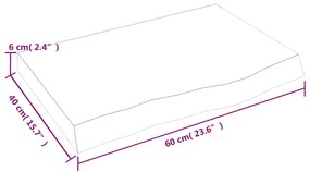 világosbarna kezelt tömör tölgyfa fali polc 60x40x(2-6) cm