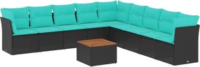 vidaXL 10 részes fekete polyrattan kerti ülőgarnitúra párnával