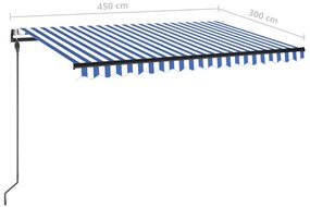 kék/fehér automata szélérzékelős és LED-es napellenző 450x300cm