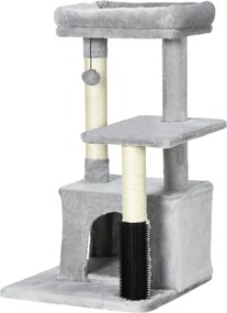 PawHut Macskafa Masszírozó Területtel Macska Barlang Játékgolyó Macskakarmoló Oszlop Zsákos Kötéllel Világosszürke 48 x 48 x 85 cm | Aosom