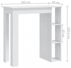 magasfényű fehér szerelt fa bárasztal polccal 102x50x103,5 cm