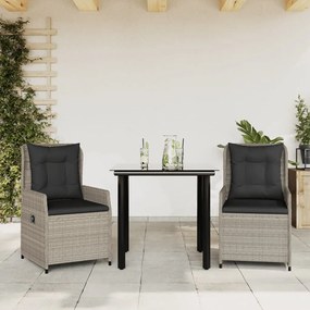 3részes világosszürke polyrattan kerti étkezőgarnitúra párnával