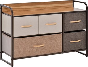 HOMCOM Szövet Komód 5 Összecsukható Fiókkal, Fa Tetővel és Fém Kávával, 87.5x29x58 cm, Többszínű | Aosom