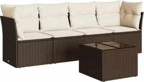 vidaXL 5 részes barna polyrattan kerti ülőgarnitúra párnával