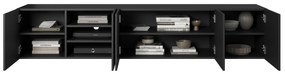 Asha falra szerelhető TV szekrény 200 cm, bordázott előlap - matt fekete
