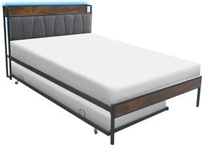 Ágy ágyráccsal és kihúzható pótággyal, 140x200, fekete/szürke, NORDO