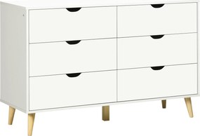 HOMCOM 6-Fiókos Fiókos Szekrény Szervező Konyhai, Hálószobai, Nappali és Tanulmányi Modern Stílusban, Anti-tip 120x40x76 cm, Fehér | Aosom