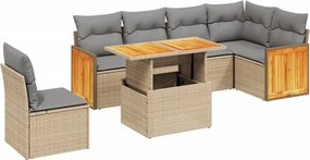 vidaXL 7 részes bézs polyrattan kerti ülőgarnitúra párnákkal