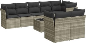 vidaXL 9 részes világosszürke polyrattan kerti ülőgarnitúra párnával