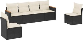 vidaXL 6 részes fekete polyrattan kerti ülőgarnitúra párnákkal