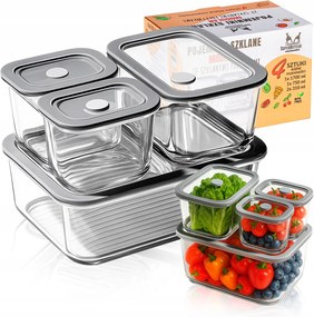 4x Üveg Uzsonnás Doboz Modular Felvágott Élelmiszerekhez Sütemény Fedéllel Szeleppel