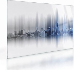 Kép - Panoráma a városra, kék-szürke (üvegen) (70x50 cm)