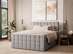 Szürke ágyneműtartós boxspring ágy 200x200 cm Tasca – Maison de Rêve