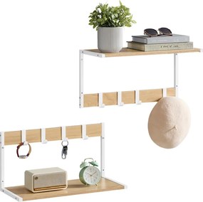 Lebegő polcok, falra szerelhető akasztós polcok, tölgy fehér