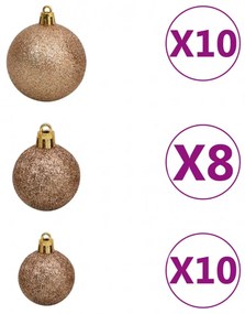 vidaXL fejjel lefelé fordított műkarácsonyfa LED-del/gömbbel 240 cm