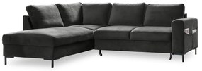 Sötétszürke bársony kinyitható sarokkanapé (bal oldali) Lofty Lilly – Miuform