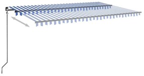 kék és fehér kézzel kihúzható LED-es napellenző 500 x 350 cm