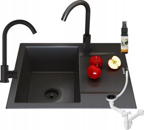 Mosogató Fekete Gránit Konyhai Csaptelep Konyhai Szifon Szett Felső