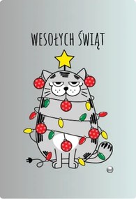 Dekorációs üveg képkeret 11 x 16 cm Boldog Karácsonyt macskával