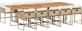 vidaXL 11 részes bézs polyrattan kerti étkezőgarnitúra párnákkal