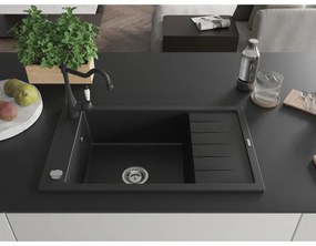 Mexen Elias, gránit mosogató 795x480x200 mm, 1 kamrás és mosogató csaptelep Carla, fekete, 6511-77-670700-70