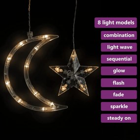 345 meleg fehér LED-es csillag és hold fényfüzér távirányítóval