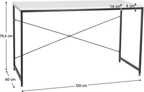 Íróasztal, fehér/fekete, 120x60 cm, MELLORA