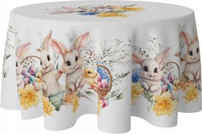 Abrosz Kerek Dekorációs Asztalra 150 CM Foltálló Húsvéti Nyuszi 382