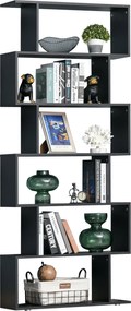 HOMCOM S alakú Könyvespolc 6 Polccal 80x24x191 cm Fekete | Aosom