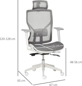 Vinsetto Ergonomikus irodai szék, derékpárna, 3D kartámaszok, ergonomikus, hálós szövet, szürke.