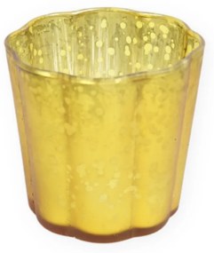 RAINBOW WAVES sárga üveg gyertyatartó, 8 cm