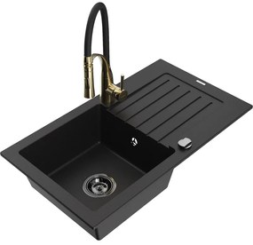 Mexen Pablo, 1 kamrás gránit mosogató 752x436x161 mm és Aster mosogató csaptelep, fekete, 6510-77-73450-57-B