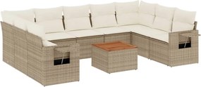 vidaXL 10 részes bézs polyrattan kerti ülőgarnitúra párnával