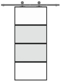 Fekete edzett üveg és alumínium tolóajtó 90 x 205 cm