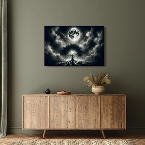 Kép – Fekete-fehér fa teliholdban (90x60 cm)