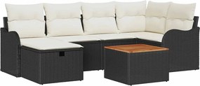 vidaXL Kerti Kanapé Szett párnával tárolóval 7 pcs Fekete polirattan